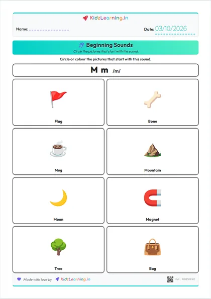 Beginning Sounds worksheet preview