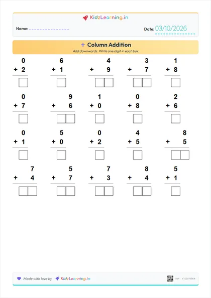Column Addition worksheet preview