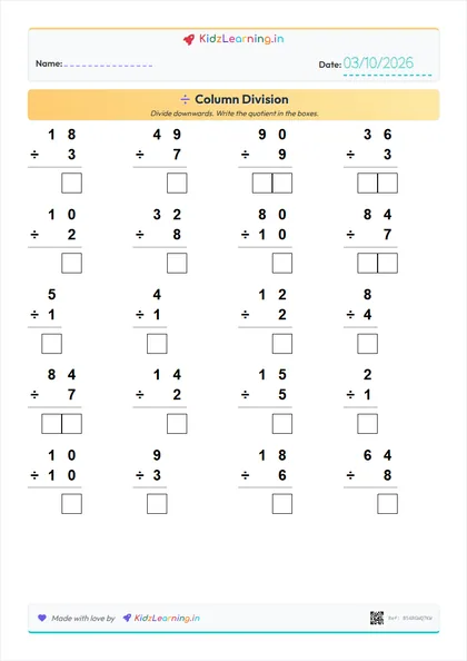 Column Division worksheet preview