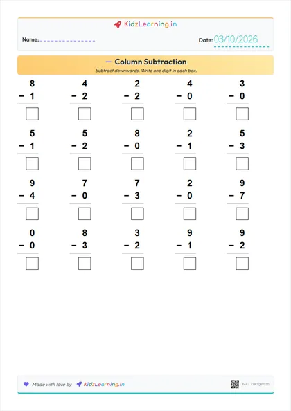 Column Subtraction worksheet preview