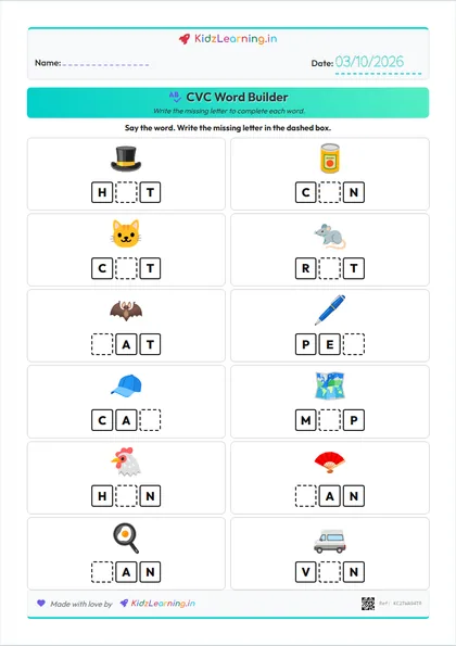 CVC Word Builder worksheet preview