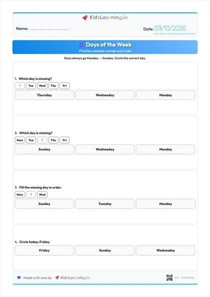 Days of the Week worksheet preview