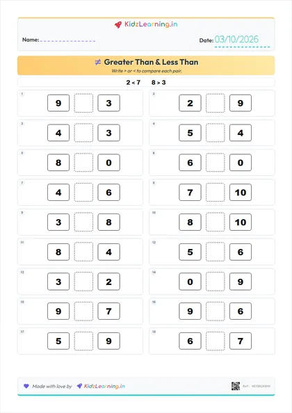 Greater Than & Less Than worksheet preview