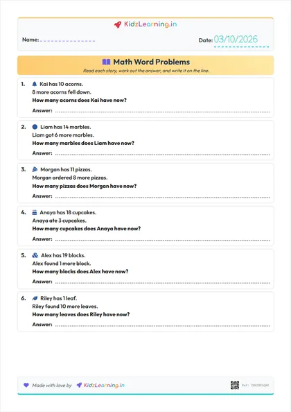 Math Word Problems worksheet preview