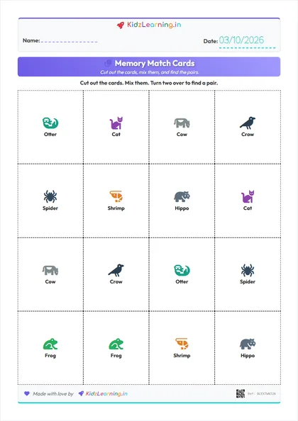 Memory Match Cards worksheet preview