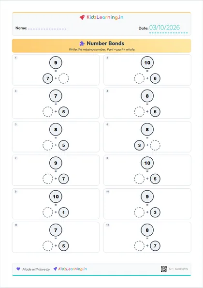 Number Bonds worksheet preview