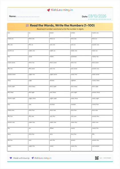 Number Words worksheet preview
