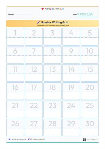 Number Writing Grid worksheet preview