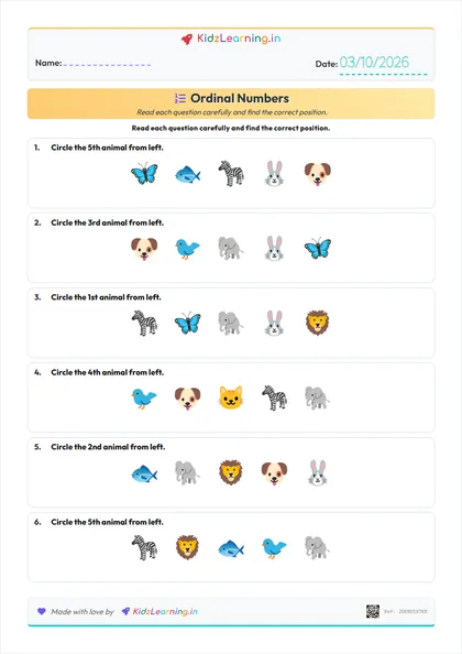Ordinal Numbers worksheet preview