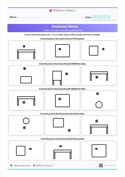 Positional Words worksheet preview