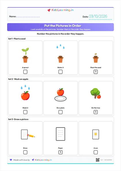 Picture Sequencing worksheet preview