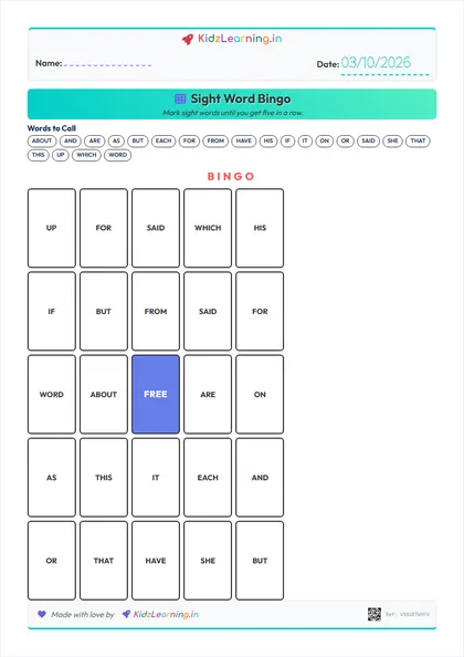Sight Word Bingo worksheet preview