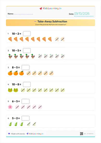 Take-Away Subtraction worksheet preview