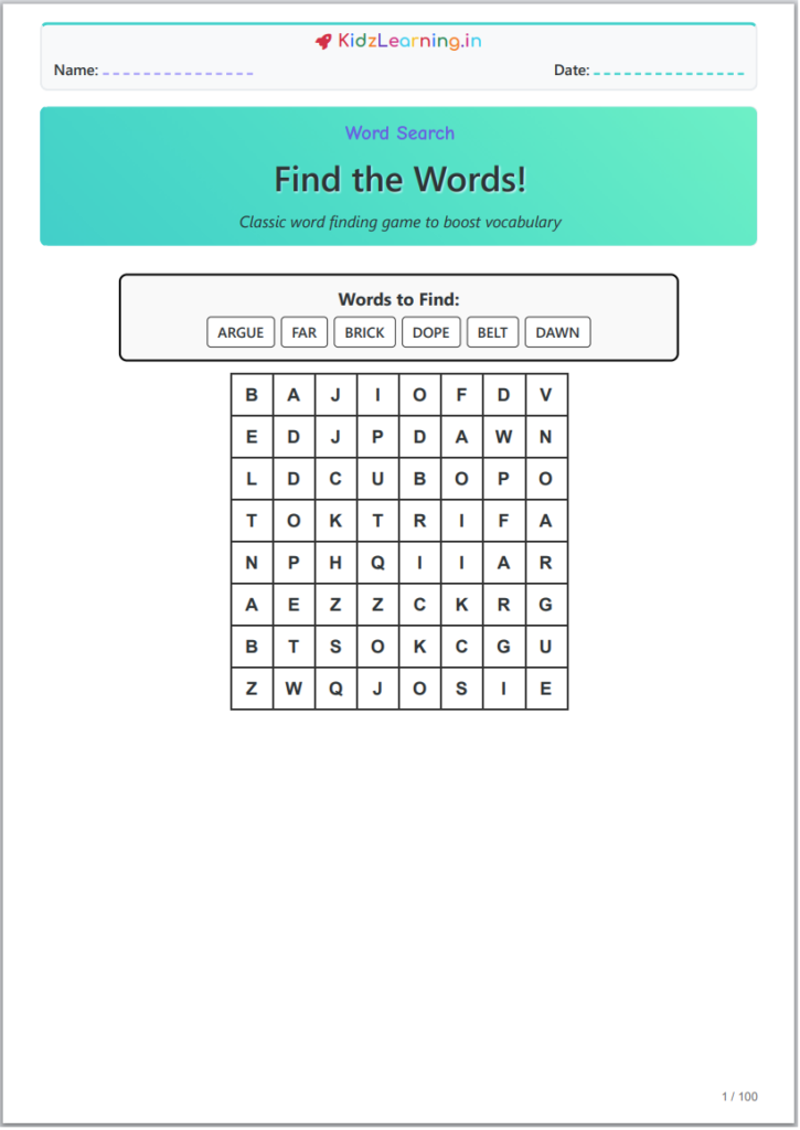 Word Search Pack — Level 2 (100 Puzzles)