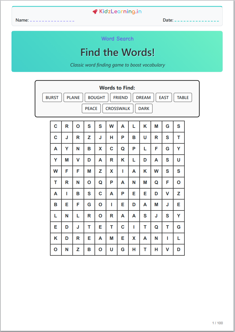 Word Search Pack — Level 3 (100 Puzzles)