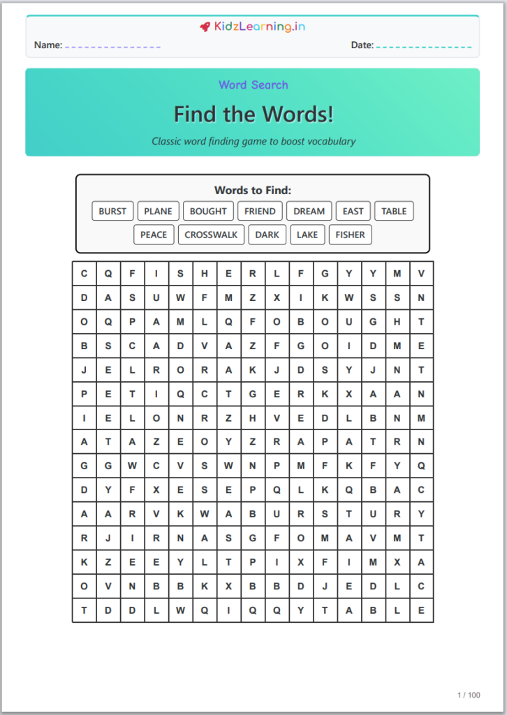Word Search Pack — Level 4 (100 Puzzles)